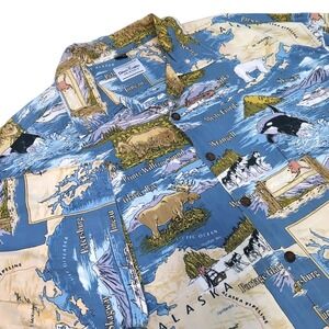 David Carey Originals Alaska Hawaiian Shirt Mens Size 3XL Moose Whale Bear Wolf